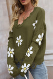 Momentlover Flower Distressed Ribbed Trim Sweater