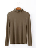 Momentlover Simple Long Sleeves Skinny Solid Color High-Neck T-Shirts