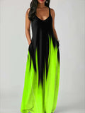 Momentlover Loose Sleeveless Contrast Color Gradient Spaghetti-Neck Maxi Dresses