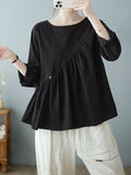 Momentlover Casual Loose Long Sleeves Solid Color Round-Neck T-Shirts Tops
