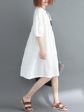 Momentlover Artistic Retro Loose Falbala Solid Color Pleated Midi Dress
