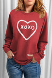 Momentlover XOXO Heart Round Neck Sweatshirt