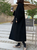 Momentlover Solid Color Loose Long Sleeves Collarless Woolen Coat