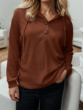 Momentlover Waffle-Knit Drawstring Quarter Button Hoodie