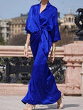 Momentlover Half Sleeves Loose Solid Color V-Neck Maxi Dresses