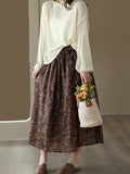 Momentlover Solid Color See-Through Loose Long Sleeves Round-Neck Sweater Tops