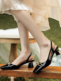 Momentlover Square-Toe Split-Joint Sling Shoes Sandals