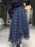 Momentlover Plaid High-Waisted Loose Irregularity Skirts Bottoms
