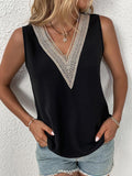 Momentlover Split-Joint Sleeveless Loose V-Neck Vest Top Blouses