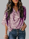 Momentlover Loose Short Sleeves Letter Print Shoulder Pad Heaps Collar T-Shirts Tops