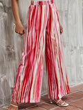 Momentlover Striped Elasticity Wide Leg Plus Size Trousers Pants