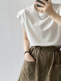 Momentlover Split-Joint Sleeveless Loose Round-neck T-Shirts Tops