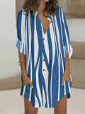 Momentlover Striped Buttoned Loose Long Sleeves Lapel Shirt Dress Mini Dresses
