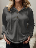 Momentlover Waffle-Knit Drawstring Quarter Button Hoodie