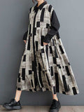 Momentlover Split-Joint Printed Buttoned Loose Long Sleeves Lapel Shirt Dress Midi Dresses