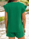 Loose Ruffle Sleeves Round-Neck Drawstring Pockets Solid Color Split-Joint Split-Side Two Pieces Set