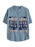 Momentlover Artistic Retro Loose Applique Printed Blouse