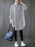 Momentlover Striped Buttoned Loose Long Sleeves Blouses&Shirts Tops