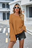 Momentlover Round Neck Dropped Shoulder Slit Sweater