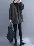 Momentlover Solid Color Pockets Loose Long Sleeves Collarless Outerwear