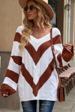 Momentlover Chevron Cable-Knit V-Neck Tunic Sweater