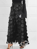 Momentlover High Waisted Loose Mesh Polka-Dot Solid Color Pants Trousers