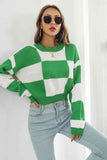 Momentlover Color Block Round Neck Dropped Shoulder Sweater