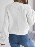 Momentlover Cable-Knit Round Neck Drop Shoulder Sweater