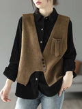 Momentlover Artistic Retro Sleeveless Irregularity Buttoned V-Neck Vest Top