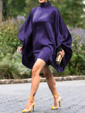 Momentlover Going Out Loose Batwing Sleeves Buttoned Solid Color Mini Dresses