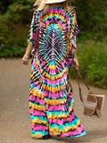 Momentlover Split-Side Printed Short Sleeves Loose V-Neck Maxi Dresses Beach Cover-Up