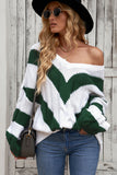 Momentlover Chevron Cable-Knit V-Neck Tunic Sweater