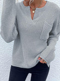 Momentlover Notched Long Sleeve Sweater