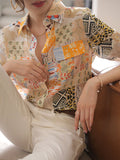 Momentlover Printed Pockets Buttoned Plus Size Loose Lapel Blouses&shirts Tops