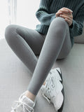 Momentlover Casual Skinny Leg Keep Warm Solid Color Leggings