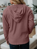 Momentlover Waffle-Knit Drawstring Quarter Button Hoodie