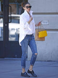 momentlover Original Loose Letter Printed White Blouse Top