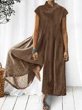 momentlover Cap Sleeve Wide Leg Stand Collar Jumpsuits