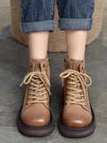 Momentlover Cow Leather Lace-Up Zipper Martin Booties