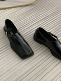 Momentlover Square-Toe Split-Joint Hollow Buckle Loafers Flat Shoes