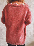 Momentlover Notched Dropped Shoulder Long Sleeve Sweater