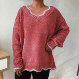 Momentlover V-Neck Drop Shoulder Long Sleeve Sweater
