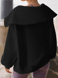 Momentlover Zipper Solid Color Loose Long Sleeves V-Neck Sweatshirt Tops