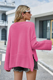 Momentlover High-Low Slit Round Neck Long Sleeve Sweater
