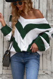 Momentlover Chevron Cable-Knit V-Neck Tunic Sweater