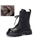 Momentlover Vintage Cow Leather Mid Heels Height Boots