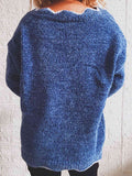 Momentlover Notched Dropped Shoulder Long Sleeve Sweater