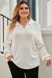 Momentlover Plus Size Quarter-Button Collared Sweater