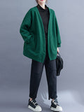 Momentlover Solid Color Pockets Loose Long Sleeves Collarless Outerwear