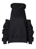 Momentlover Casual Loose Long Sleeves Hollow Solid Color Hoodies Tops